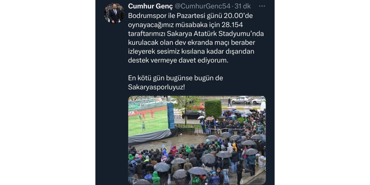 Sakaryaspor Kulüp Başkanı Genç’ten taraftara davet