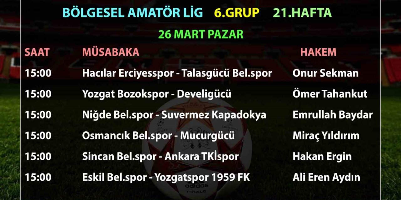 Bölgesel Amatör Lig’de 21.hafta maçlarının hakemleri açıklandı