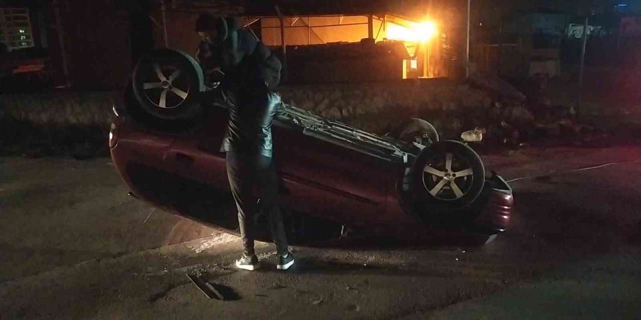 Kontrolden çıkan otomobil takla attı, sürücü ölümden döndü