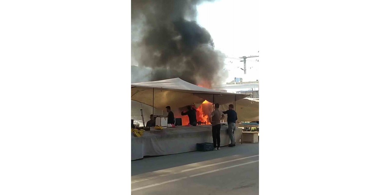Depremzede ailenin semt pazarına kurduğu çadır yandı