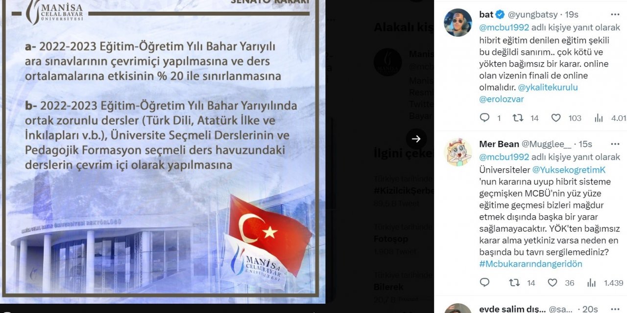 Manisa CBÜ Senatosunun aldığı karar tepkiye neden oldu