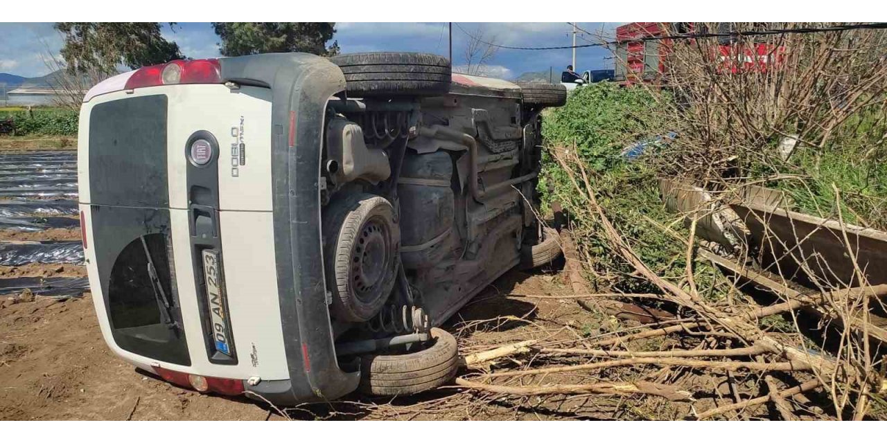 Aydın’da sürücüsünün hakimiyetini kaybettiği ticari araç tarlaya uçtu