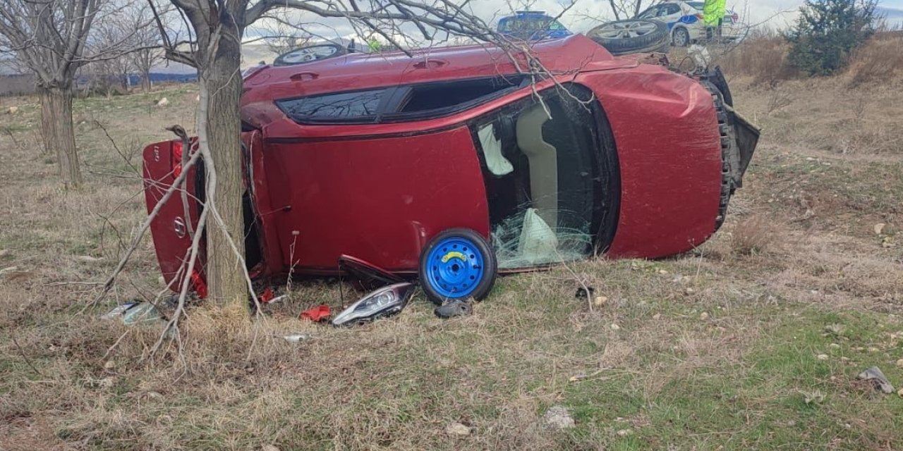 Kontrolden çıkan otomobil tarım arazisine devrildi