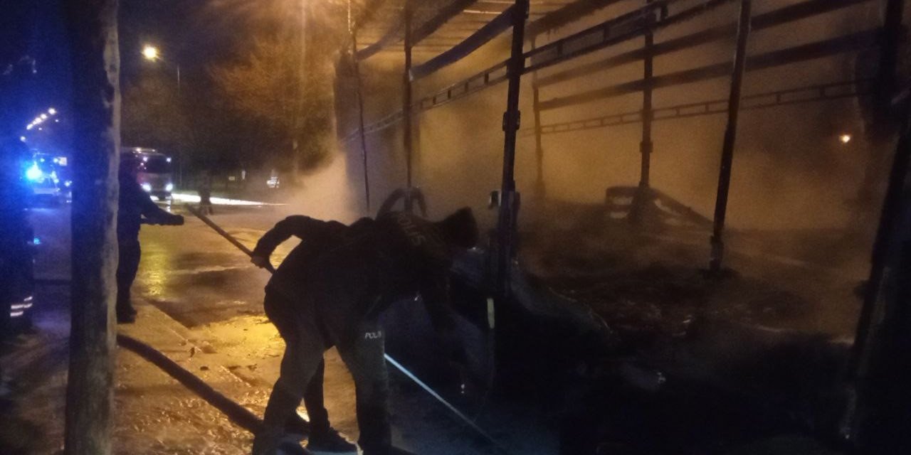 Bariyerlere çarpan tırın sürücüsü yanarak can verdi