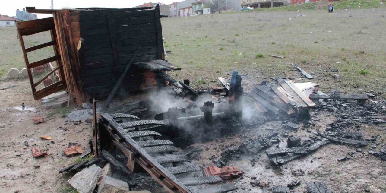 Yangın çıkan güvercin kulübesi küle döndü