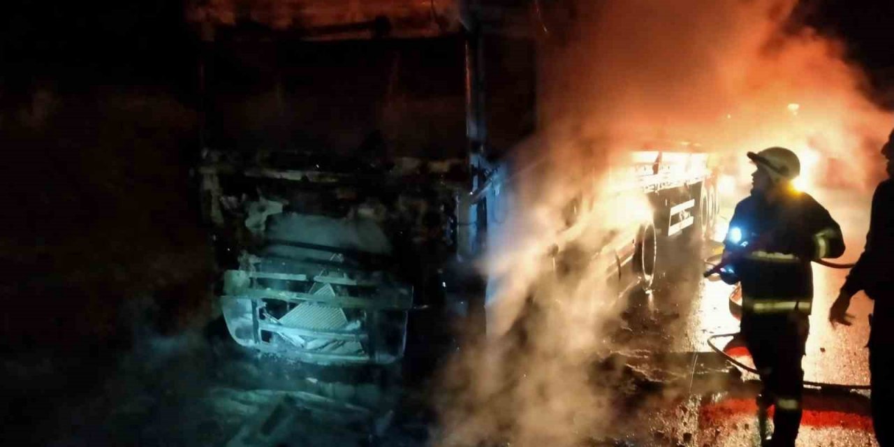 Lastiklerde başlayan yangın kısa sürede tırı sarıp hurdaya çevirdi