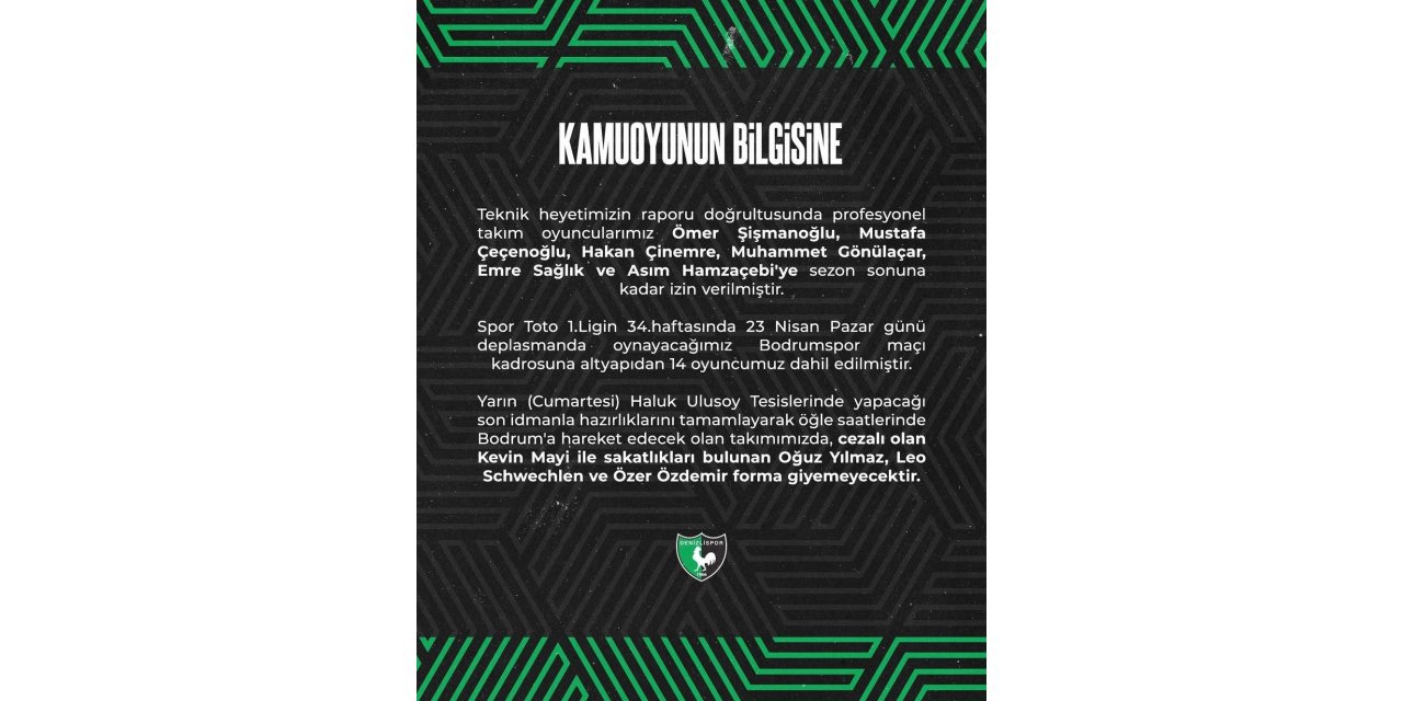 Denizlispor’da oyuncular havlu attı