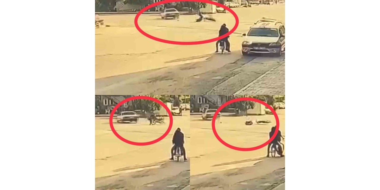O anlar kamerada: Motosikletle otomobil  çarpıştı, sürücü savruldu