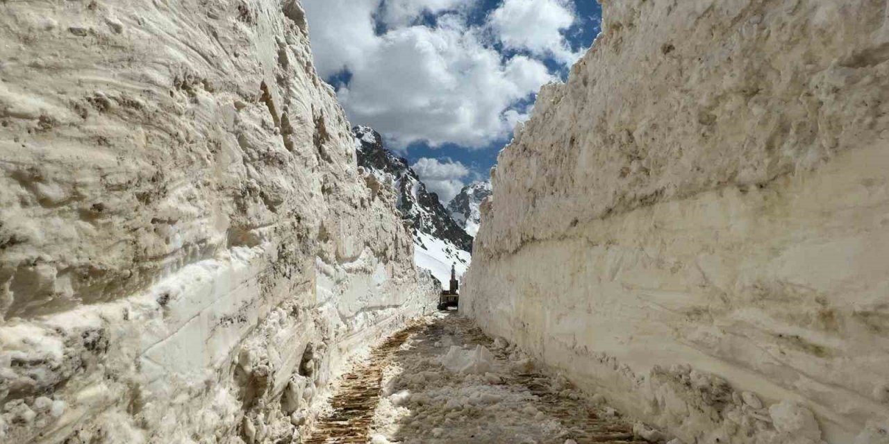 Hakkari’de 5 metreyi bulan karda yol açma çalışması