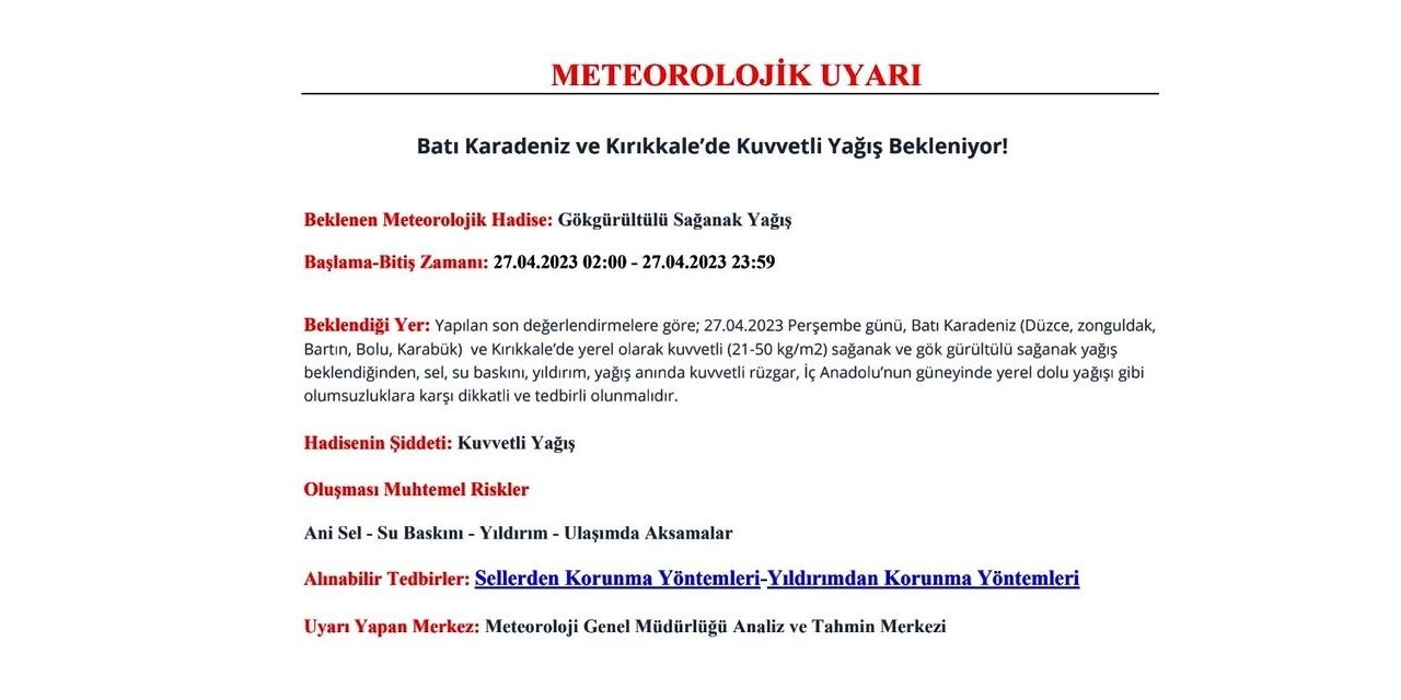 Meteoroloji’den Zonguldak için uyarı