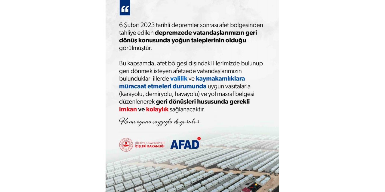 Kendi illerine dönmek isteyen depremzedelerin yol masrafı karşılanacak