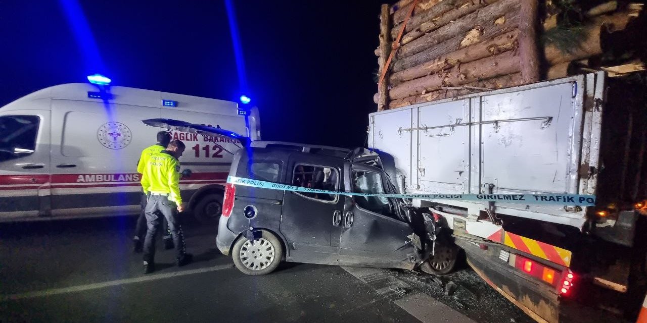 Odun yüklü kamyona çarpan aracın sürücüsü olay yerinde hayatını kaybetti