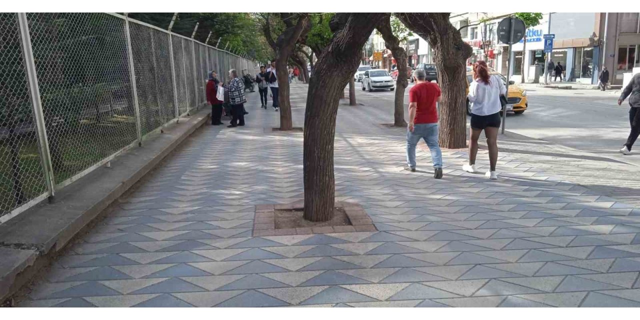 Yüzlerce metre uzunluğundaki bu kaldırımda hiç bir çöp kutusu yok