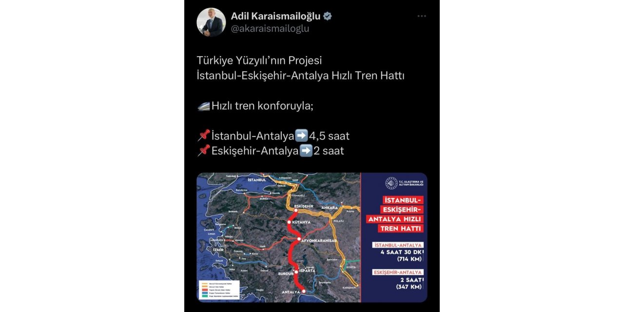 Eskişehir hızlı tren ile Antalya’ya bağlanacak