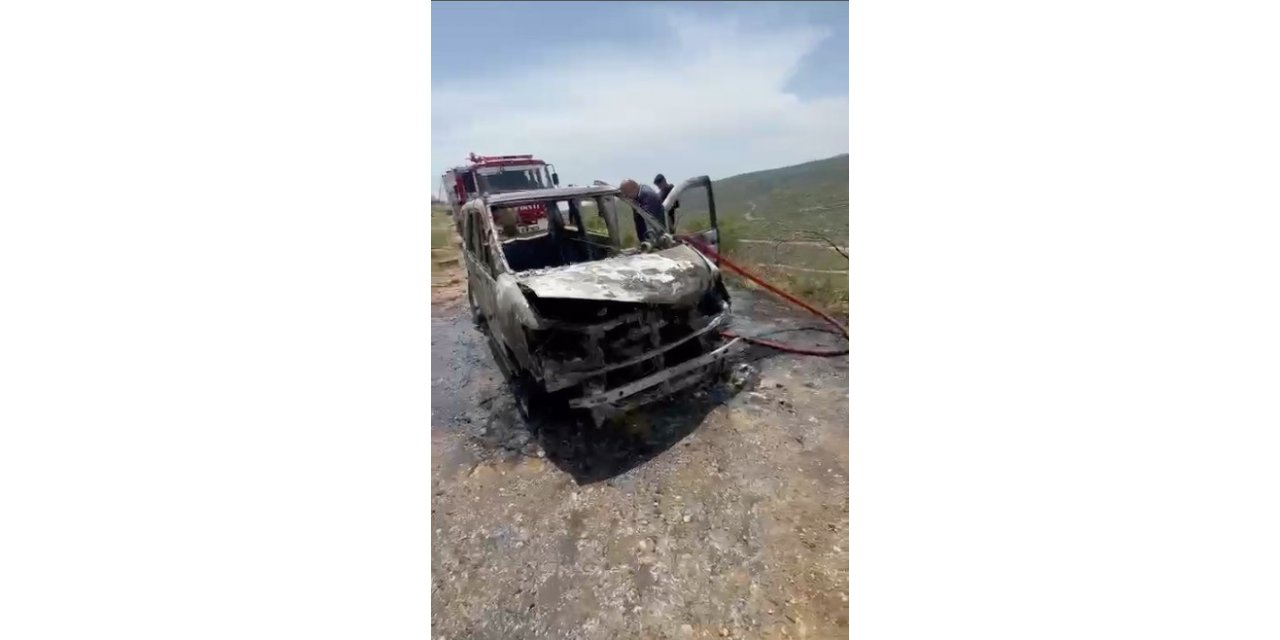 Dağ başında ilginç kazada yanan araç küle döndü