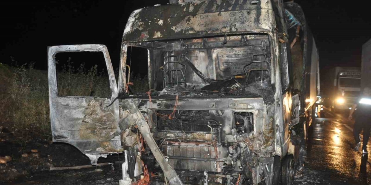 Cizre’de seyir halindeki tır alev alev yandı