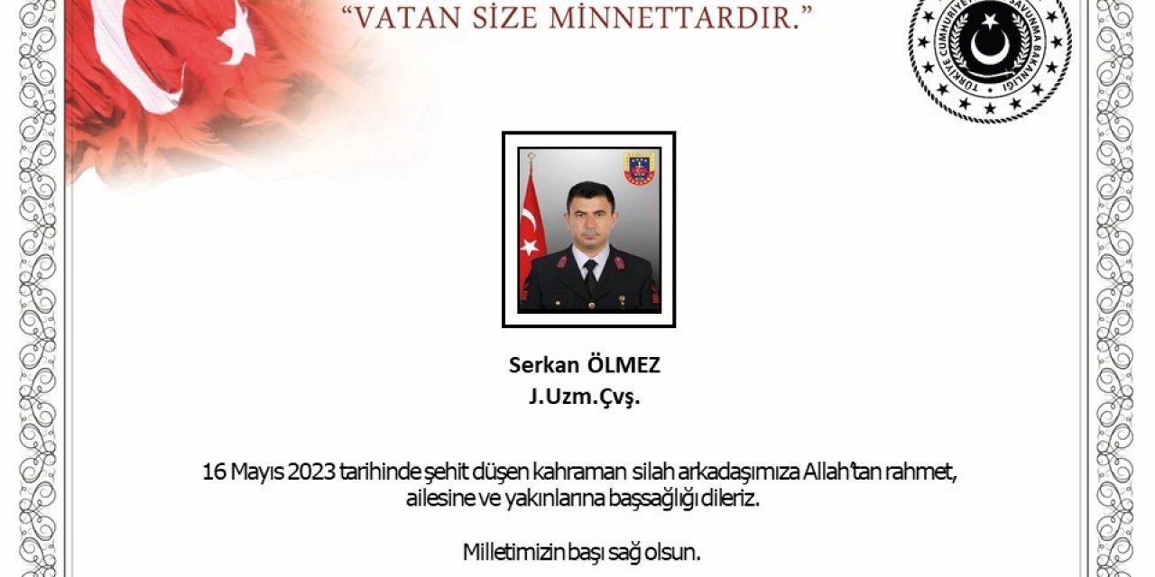 MSB’den şehit uzman çavuş için başsağlığı mesajı