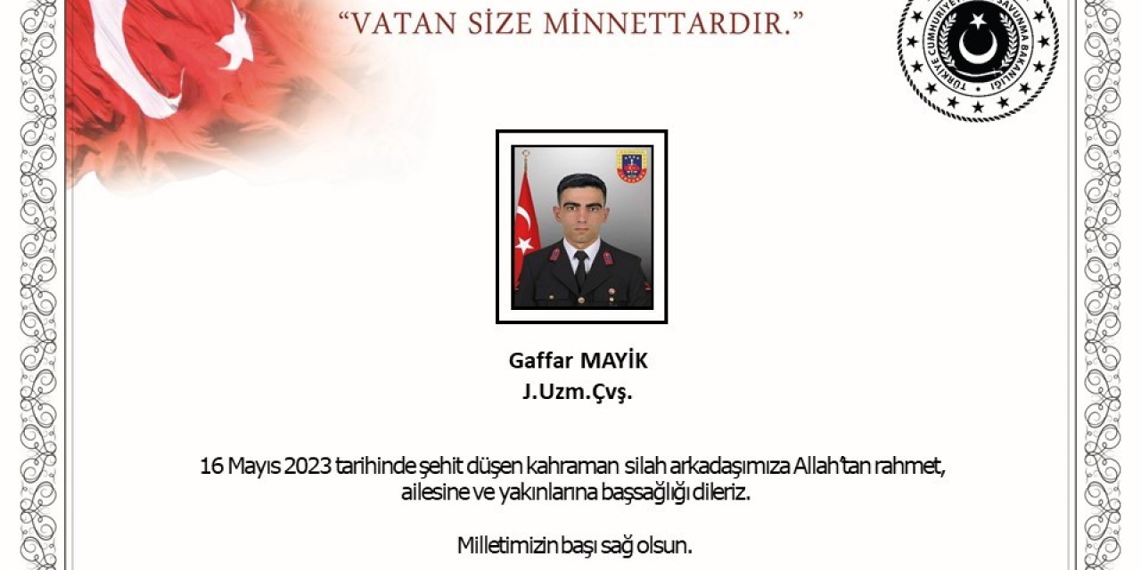 MSB’den şehit uzman çavuş için başsağlığı mesajı