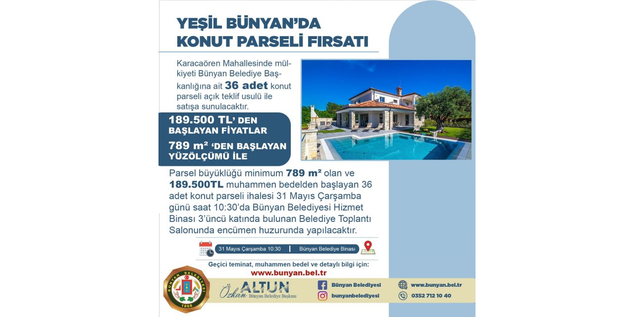 Yeşil Bünyan’da konut parseli fırsatı