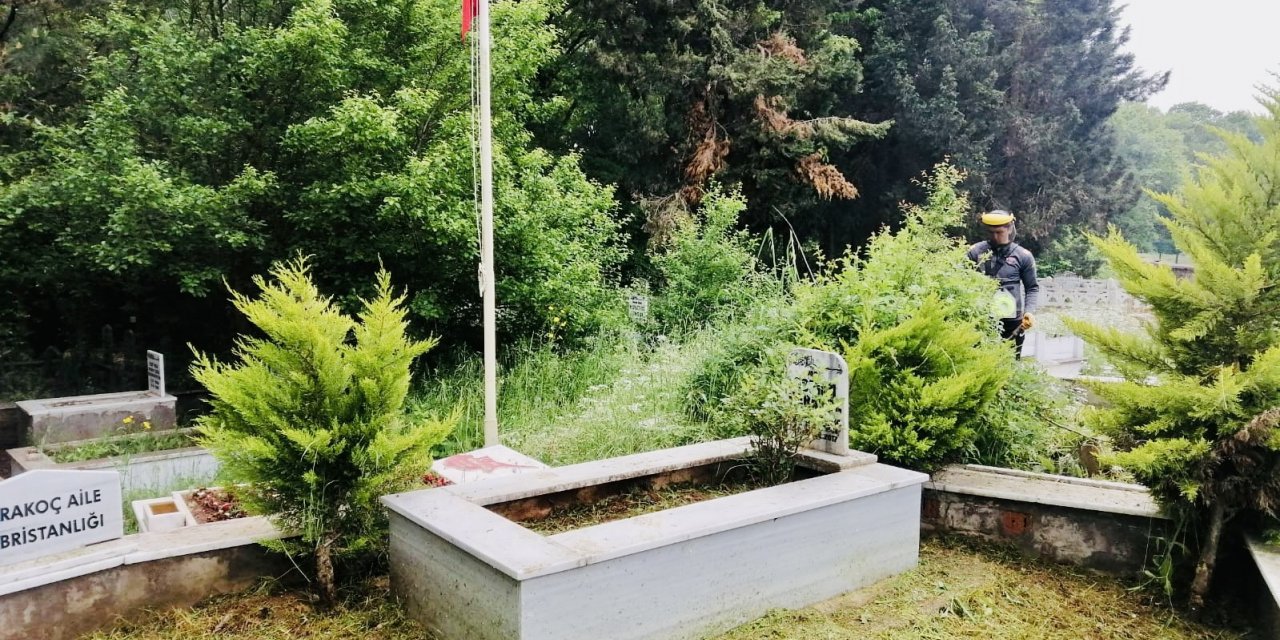 Körfez Mezarlığı’nda yabani ot temizliği