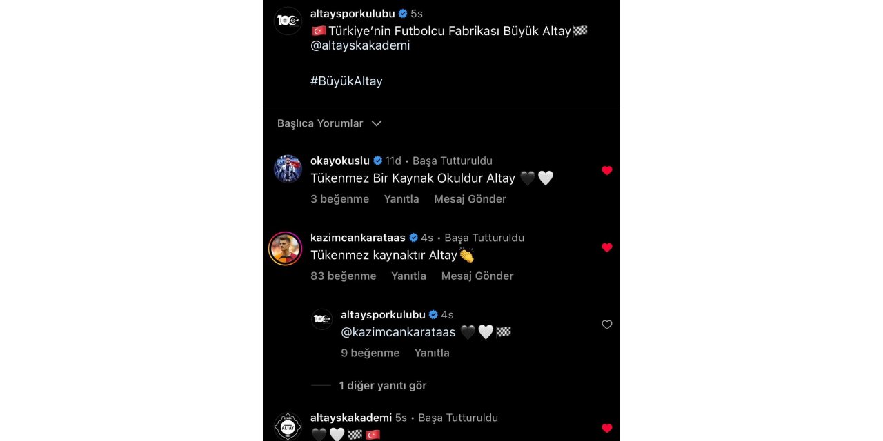 Altay’ın paylaşımına akademi oyuncuları yanıt verdi