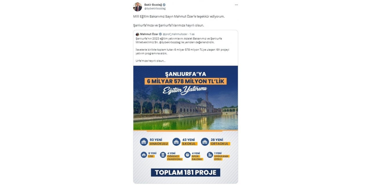 Şanlıurfa’ya 181 projeden oluşan dev eğitim yatırımı