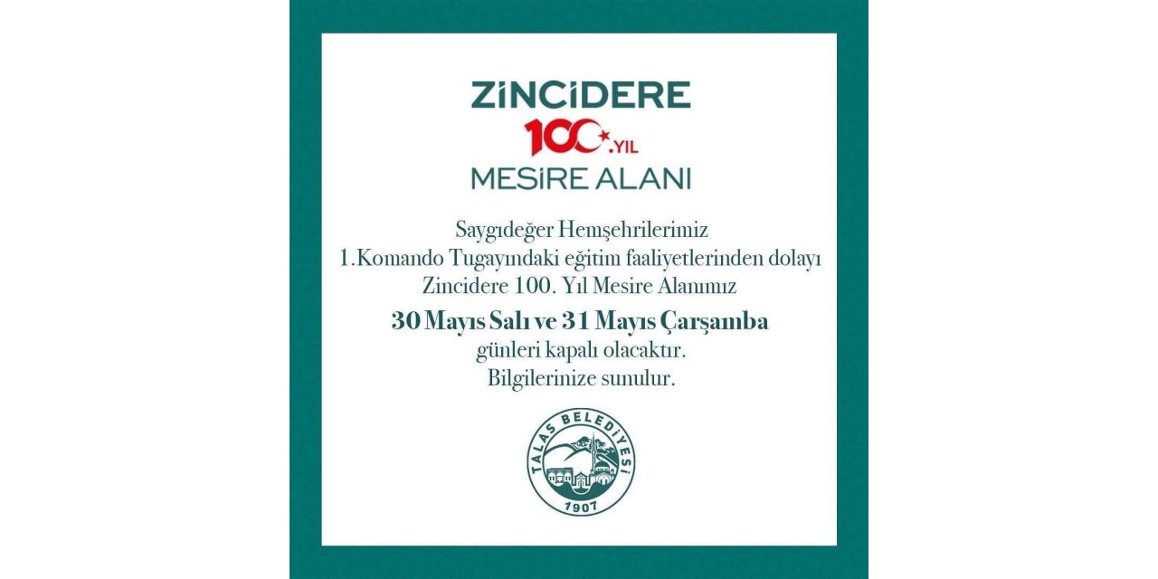 Zincidere Mesire Alanı 2 Gün Kapalı Olacak