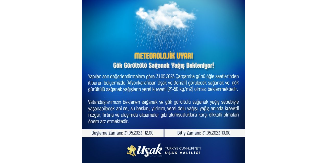 Uşak’a şiddetli yağış uyarısı