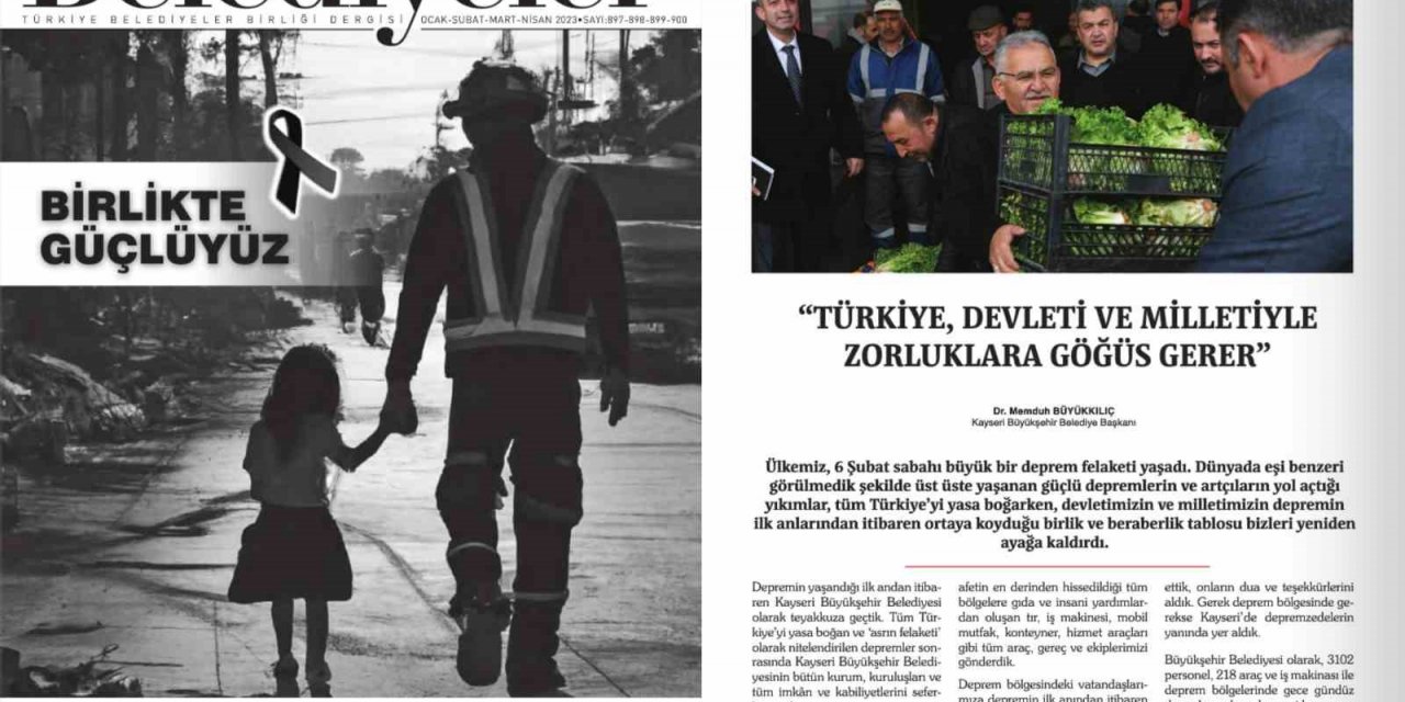 Kayseri Büyükşehir’in deprem bölgesindeki desteği TBB dergisinde geniş yer buldu