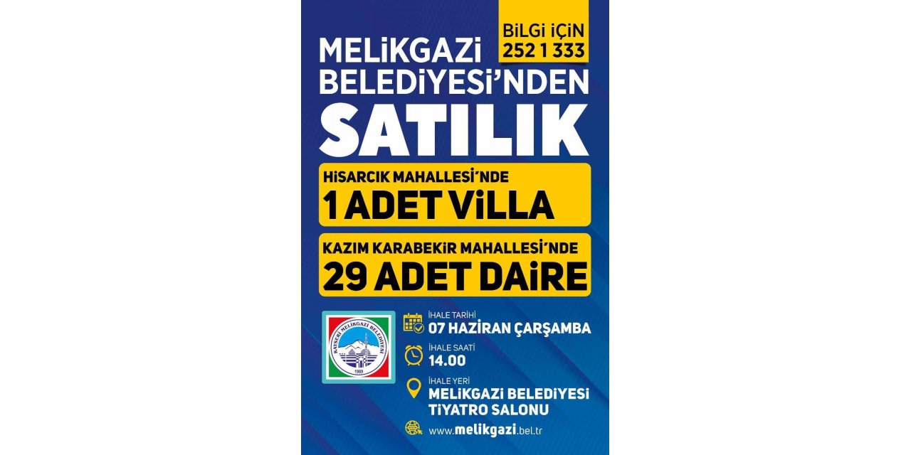 Melikgazi; 29 Daire ve 1 Adet Villa İçin Satışa Çıkıyor