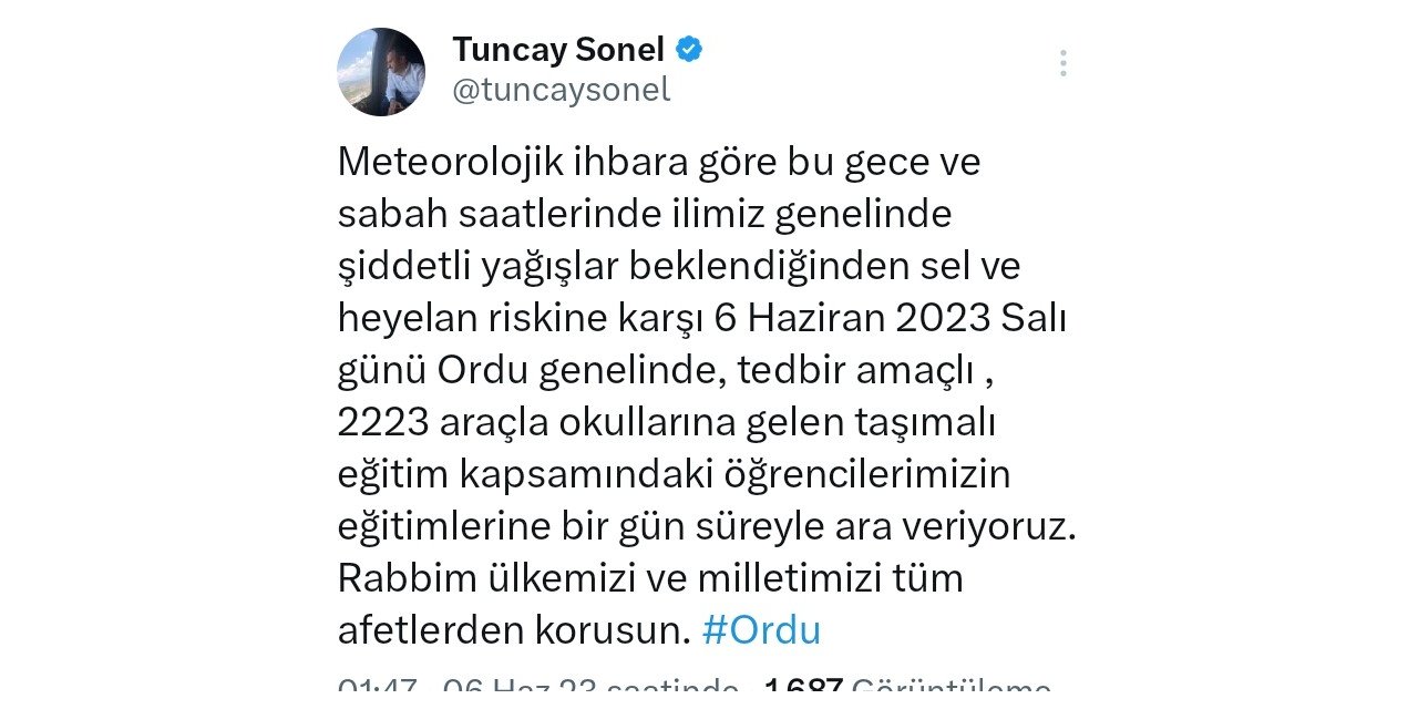 Ordu’da sel tehlikesi nedeniyle taşımalı sistem eğitime 1 gün ara verildi