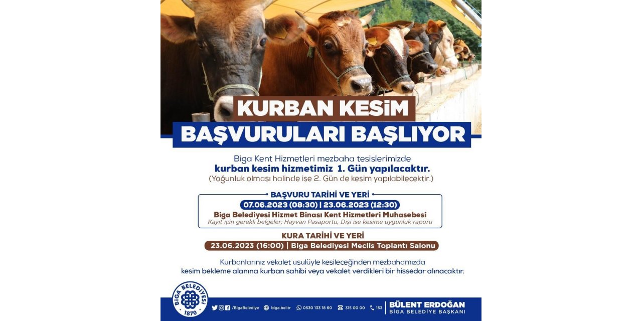 Biga’da kurban kesim başvuruları 7 Haziran’da başlıyor