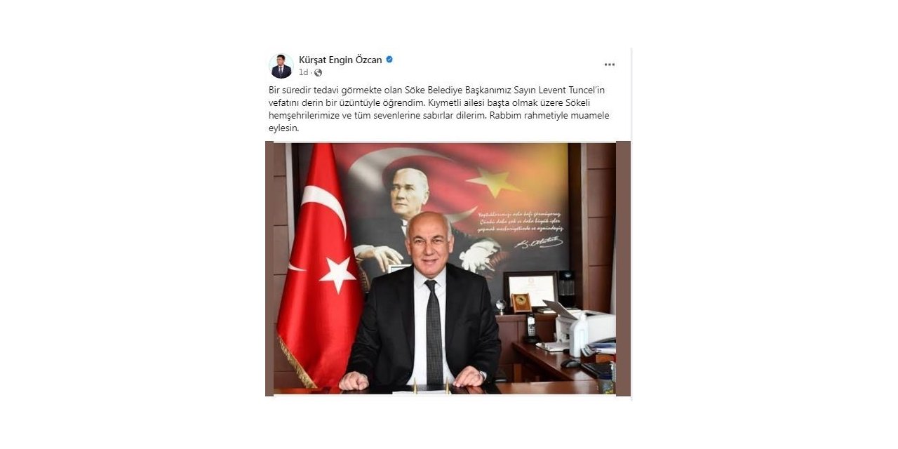Başkan Özcan’dan Söke Belediye Başkanı Tuncel için taziye mesajı