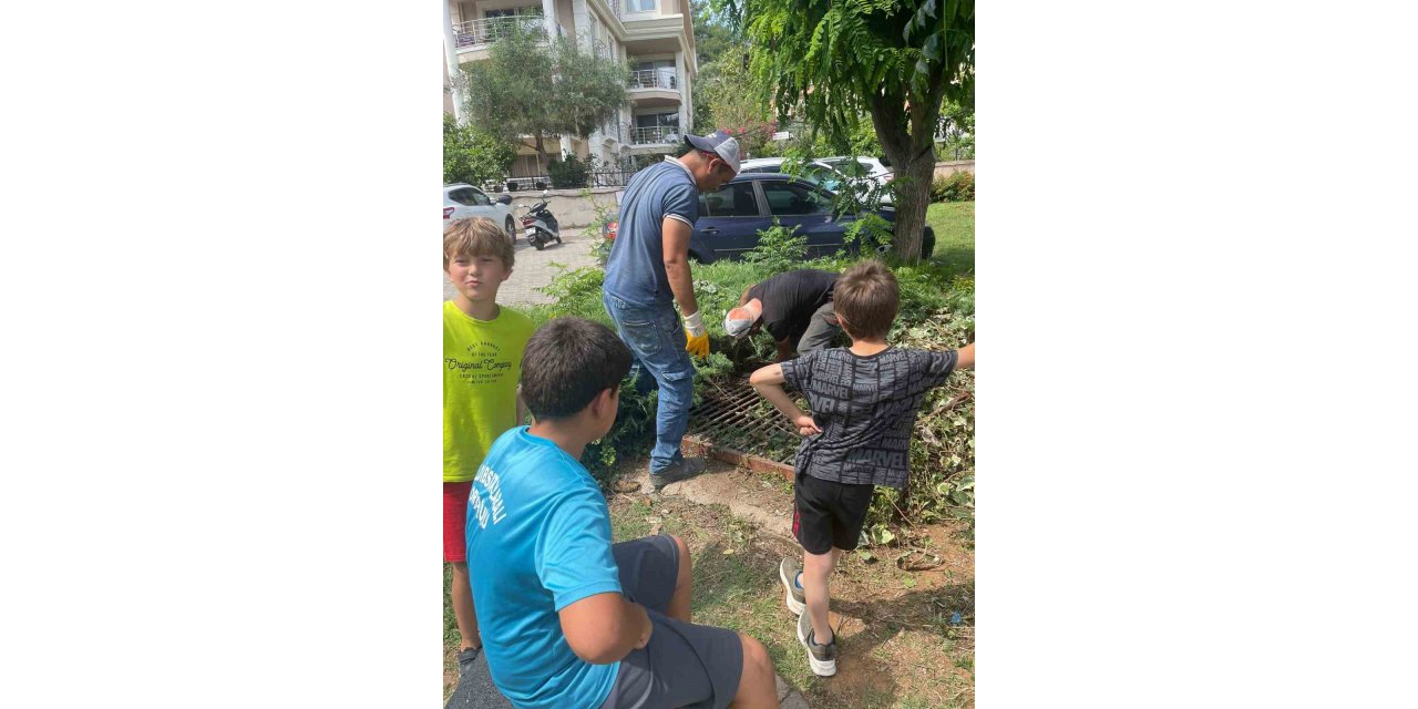 Marmaris’te belediye ekipleri yavru kediyi kurtardı