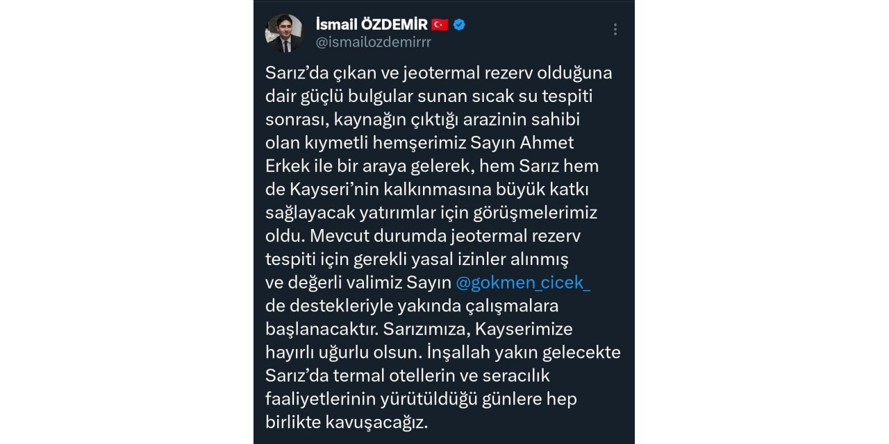 Özdemir’den Sarız’a ’jeotermal’ müjdesi