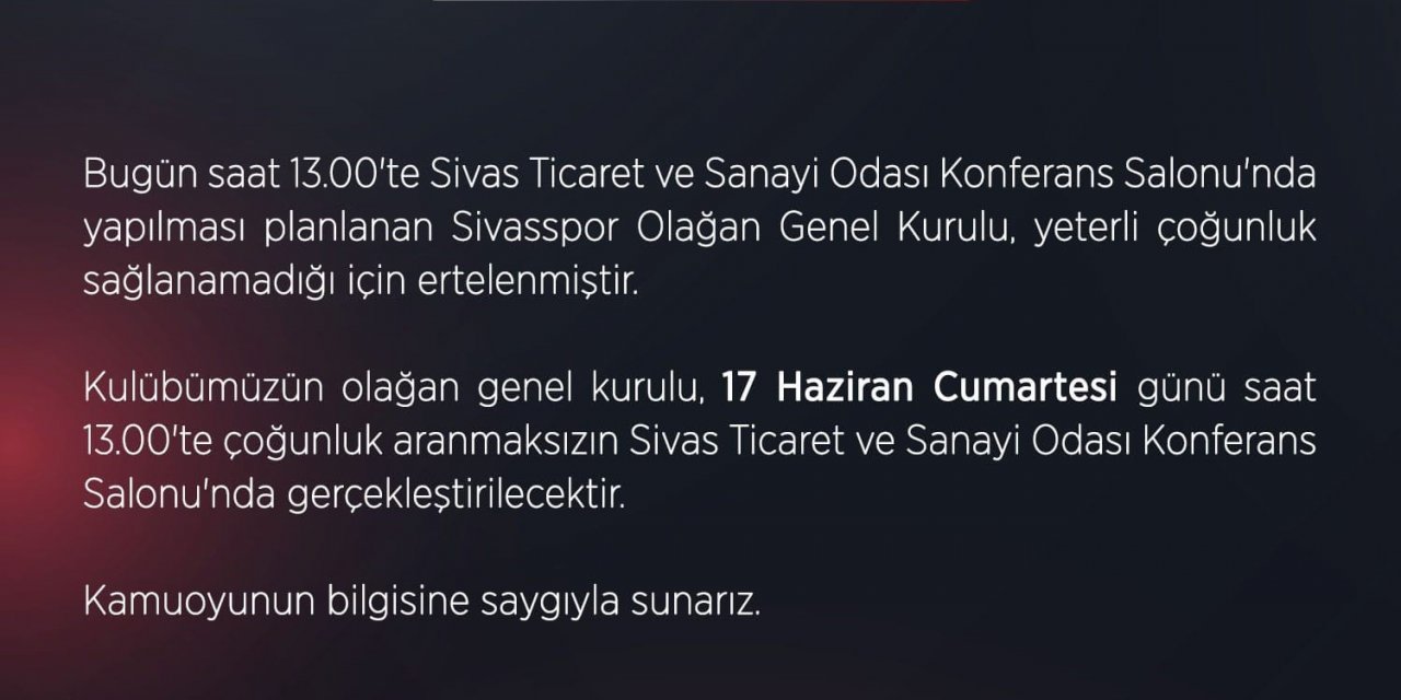 Sivasspor’da olağan genel kurul ertelendi