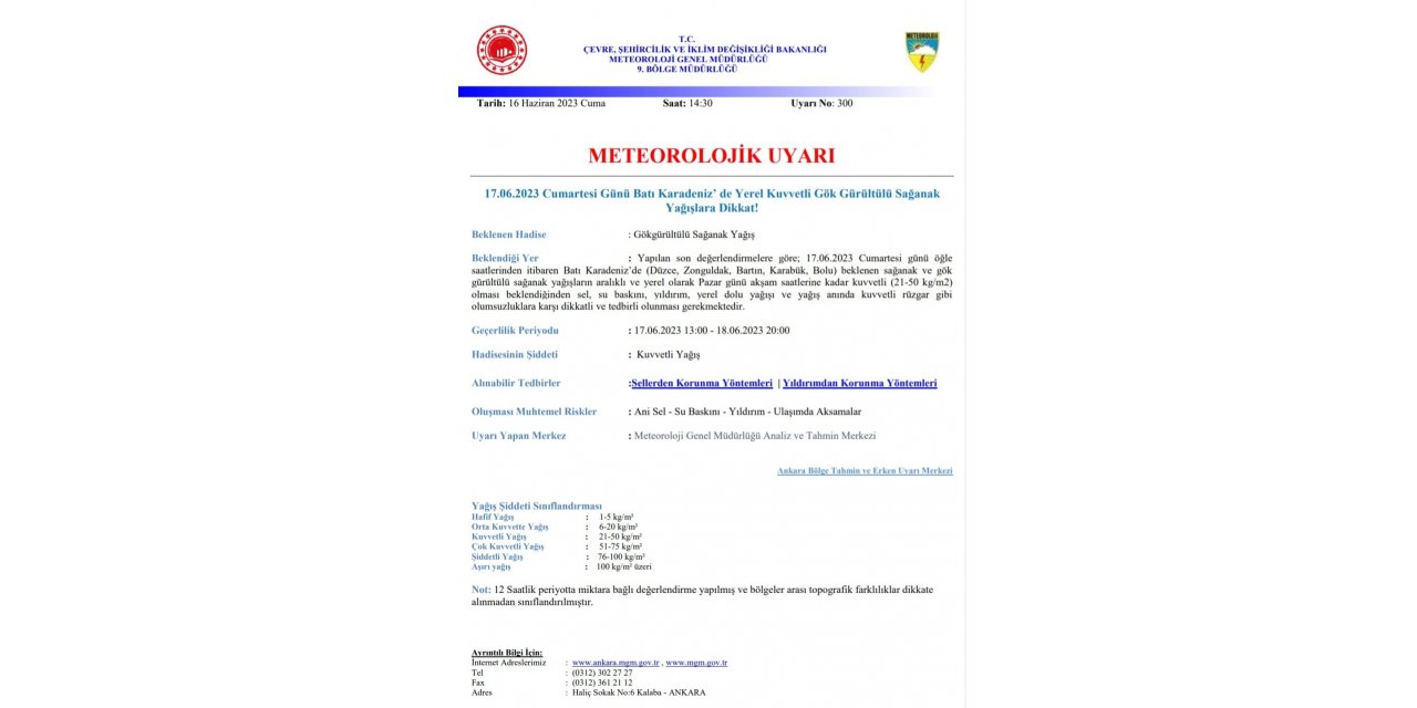 Meteoroloji yağış uyarısı verdi