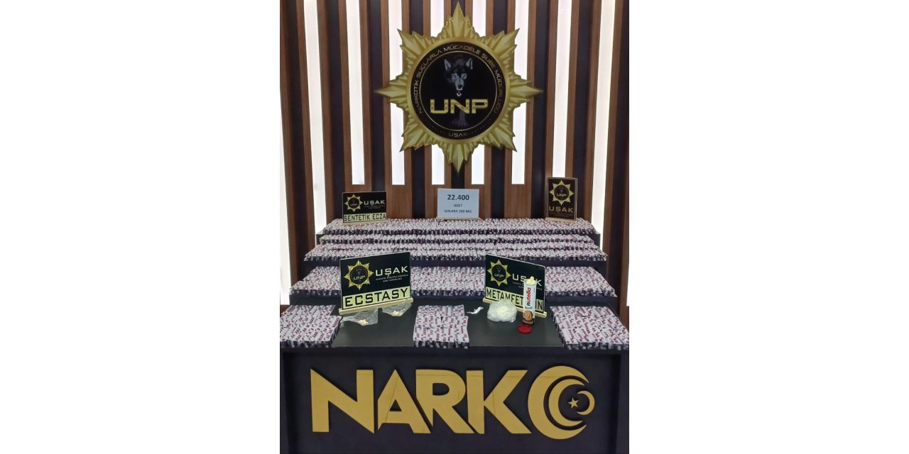 Uşak’ta 22 bin sentetik hap ve 249 gram metamfetamin ele geçirildi