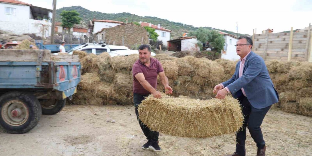 Alaşehir Belediyesi kırsal mahallerde saman dağıttı