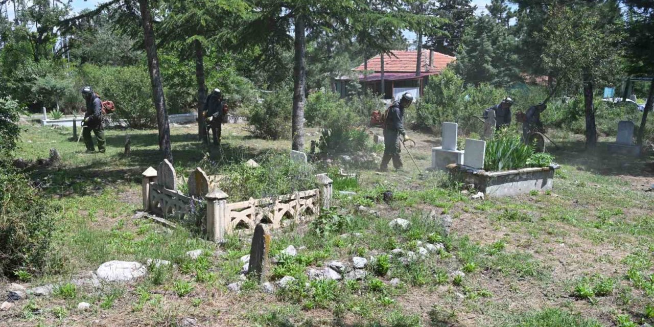 Isparta Belediyesi tarafından Mezarlık alanları temizlenerek, otlar biçiliyor