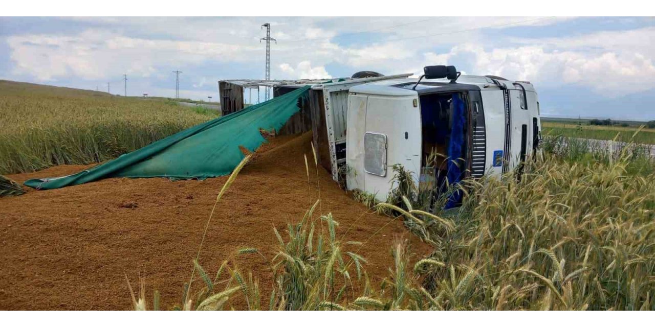 Afyonkarahisar’da haşhaş küspesi dolu kamyon devrildi