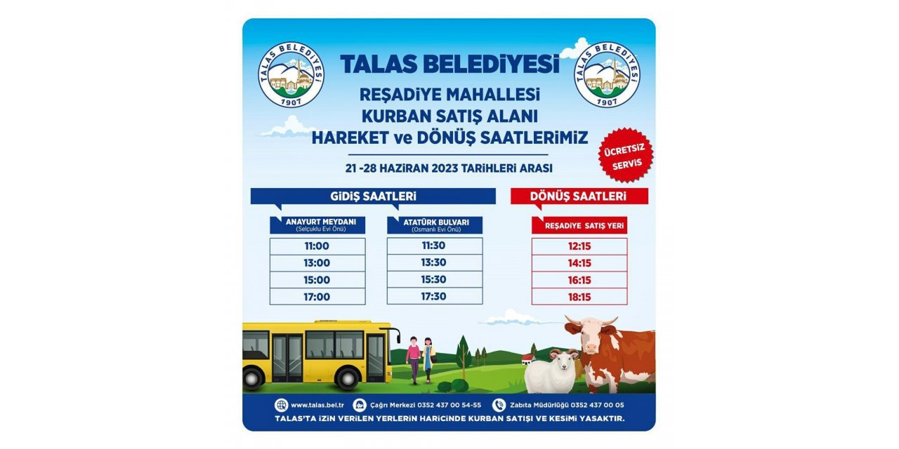 Talas Belediyesi’nden kurban satış alanına ücretsiz servis