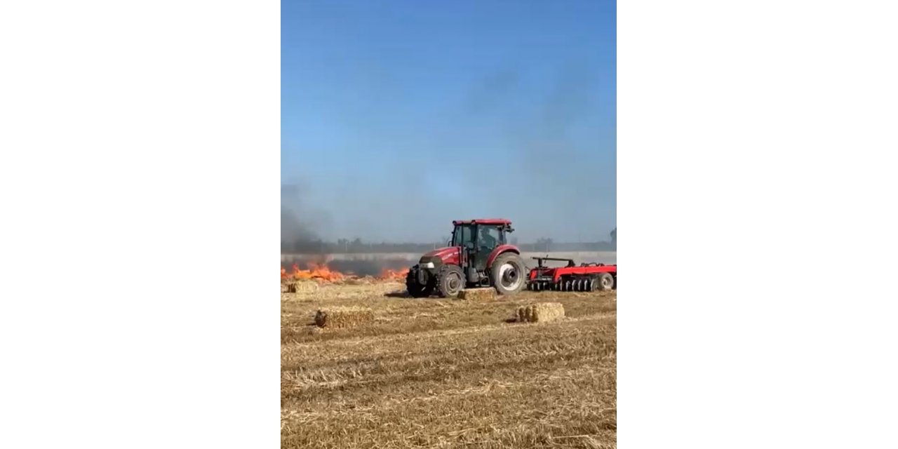 Saman balyalarının bulunduğu arazideki yangın 1 saatte kontrol altına alındı