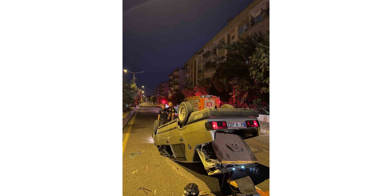 Takla atan araçtan yaralı olarak kurtuldu