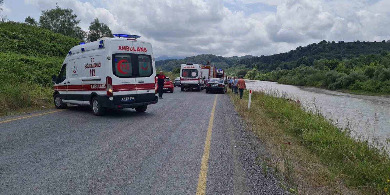 Direksiyon hakimiyeti kaybedilen araç çaya uçtu