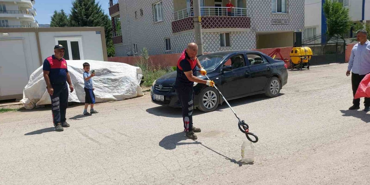 Evin bahçesine giren yılan yakalandı