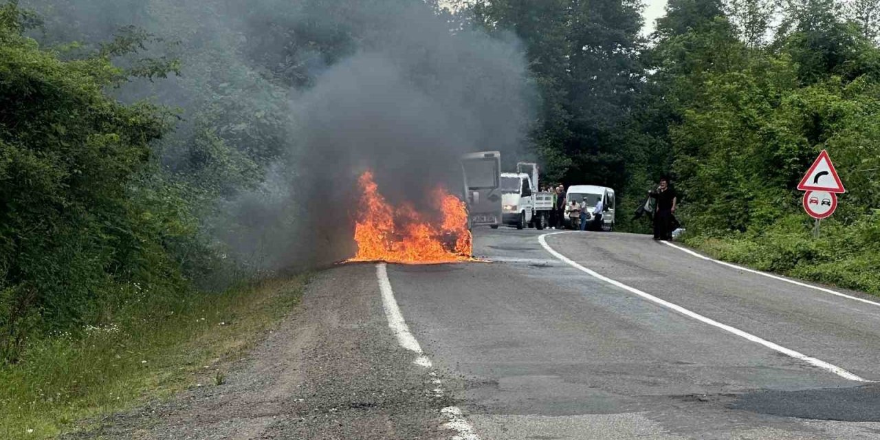 Park halindeki hafif ticari araçta yangın