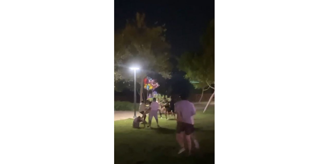 Yerdeki gencin yüzüne topa vurur gibi tekme attı