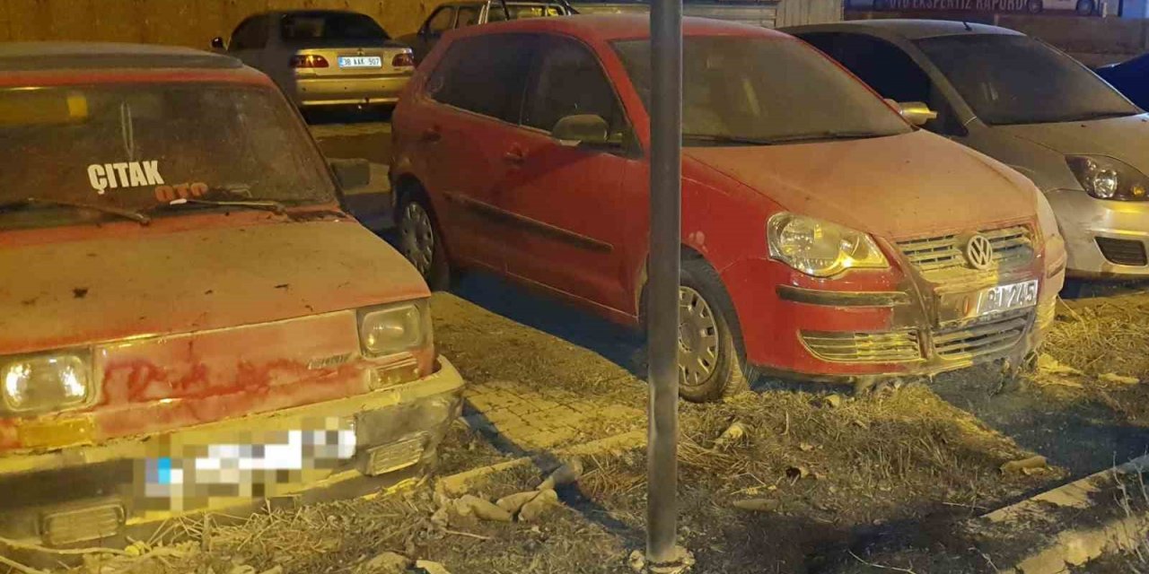 Yol kenarında çıkan ot yangınında park halindeki araçlar zarar gördü