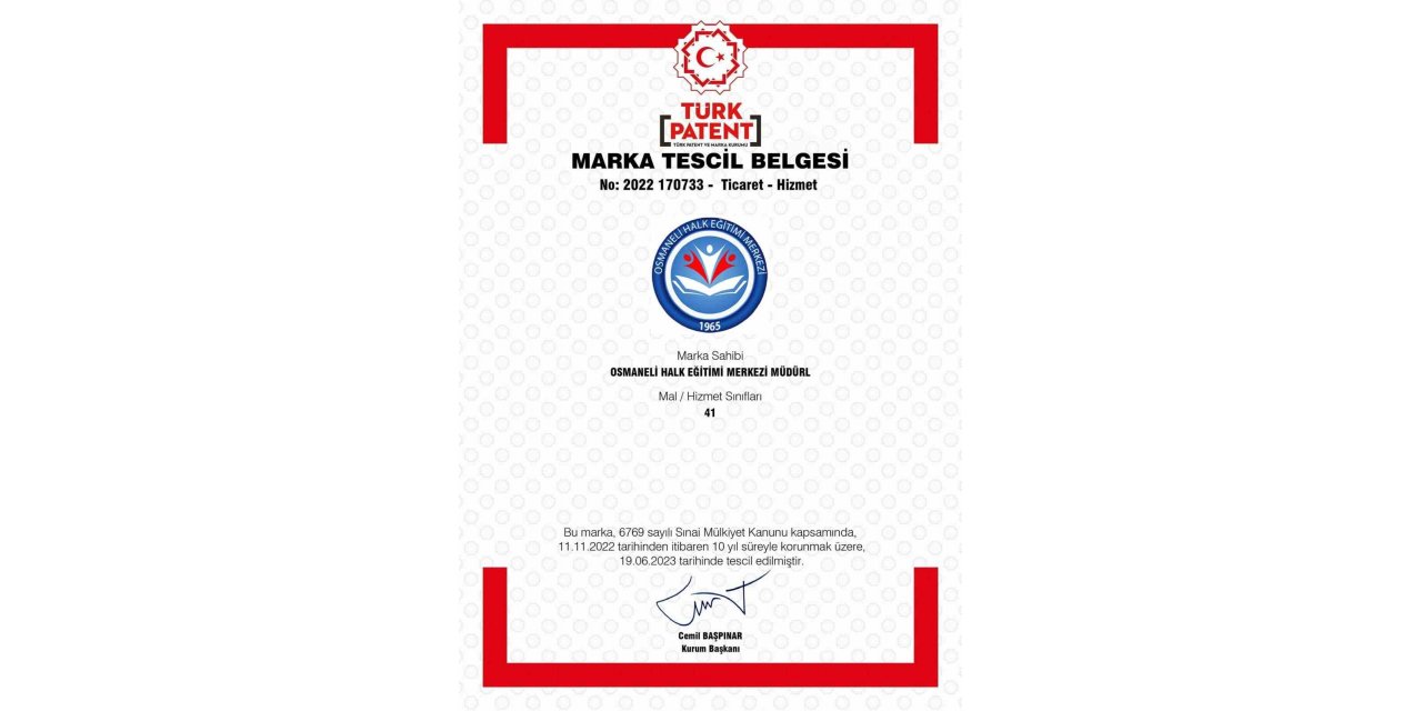 Osmaneli HEM, Marka Tescil Belgesi alan ilk eğitim kurumu oldu